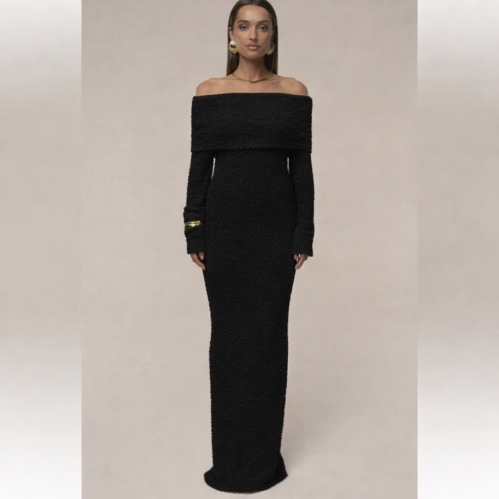 JLUXLABEL Black Off-Shoulder Maxi Dress